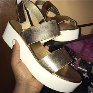 Gold strapped platform sandals size 8 women
